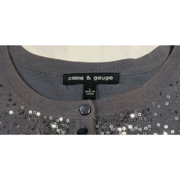 Cable & Gauge Sequin Cardigan Sweater Gray Silver 3/4 Sleeves Womens L - Picture 9 of 9